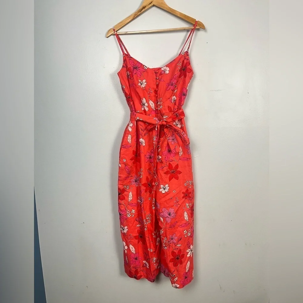 Banana Republic Light Red Floral Linen Blend Wide Leg Cropped Jumpsuit size 8P